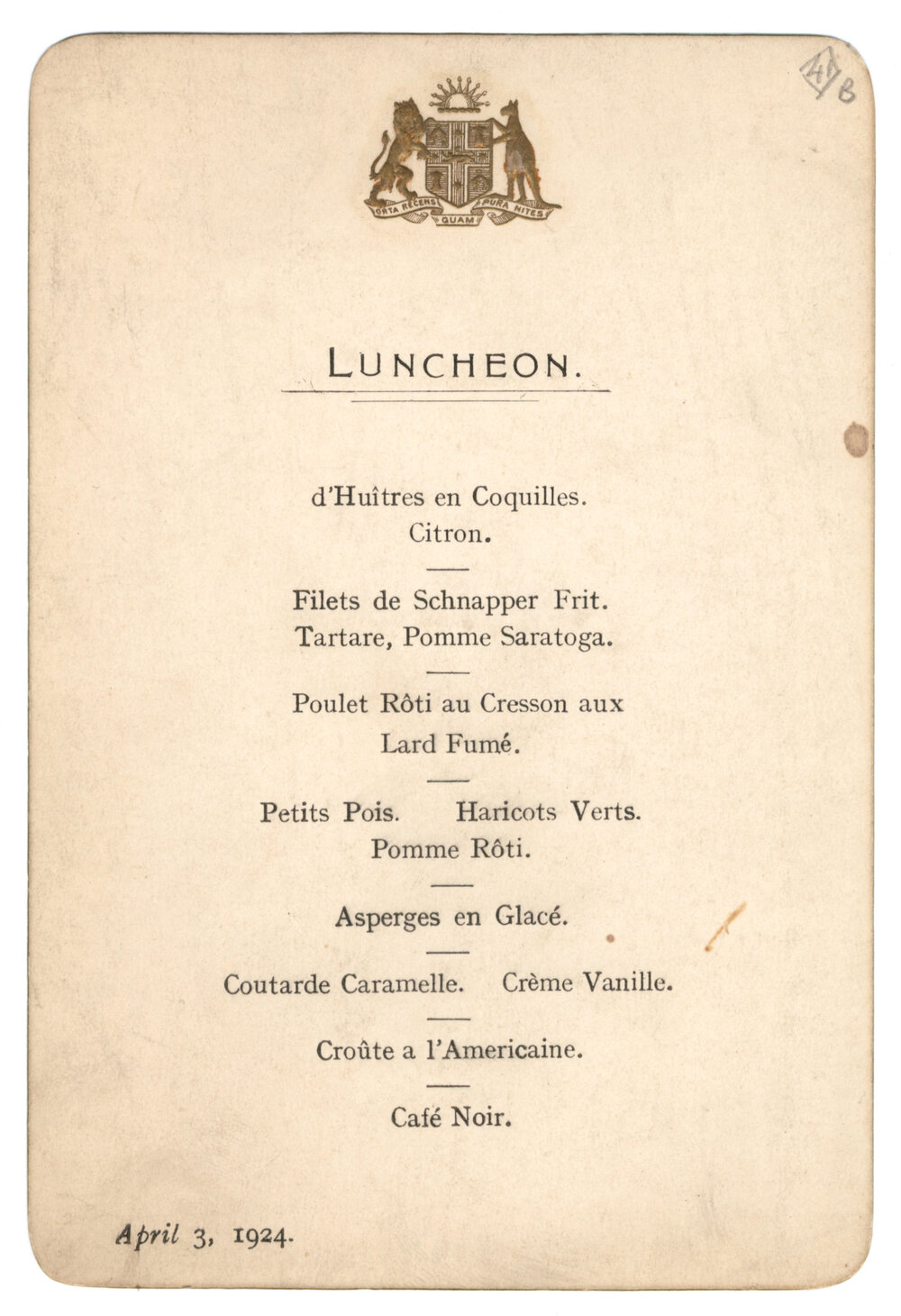 Menu - Luncheon Visiting American doctors - 1924