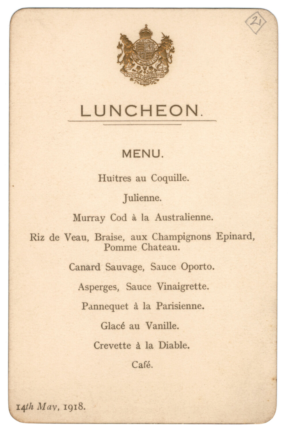 Menu - Luncheon - 1918