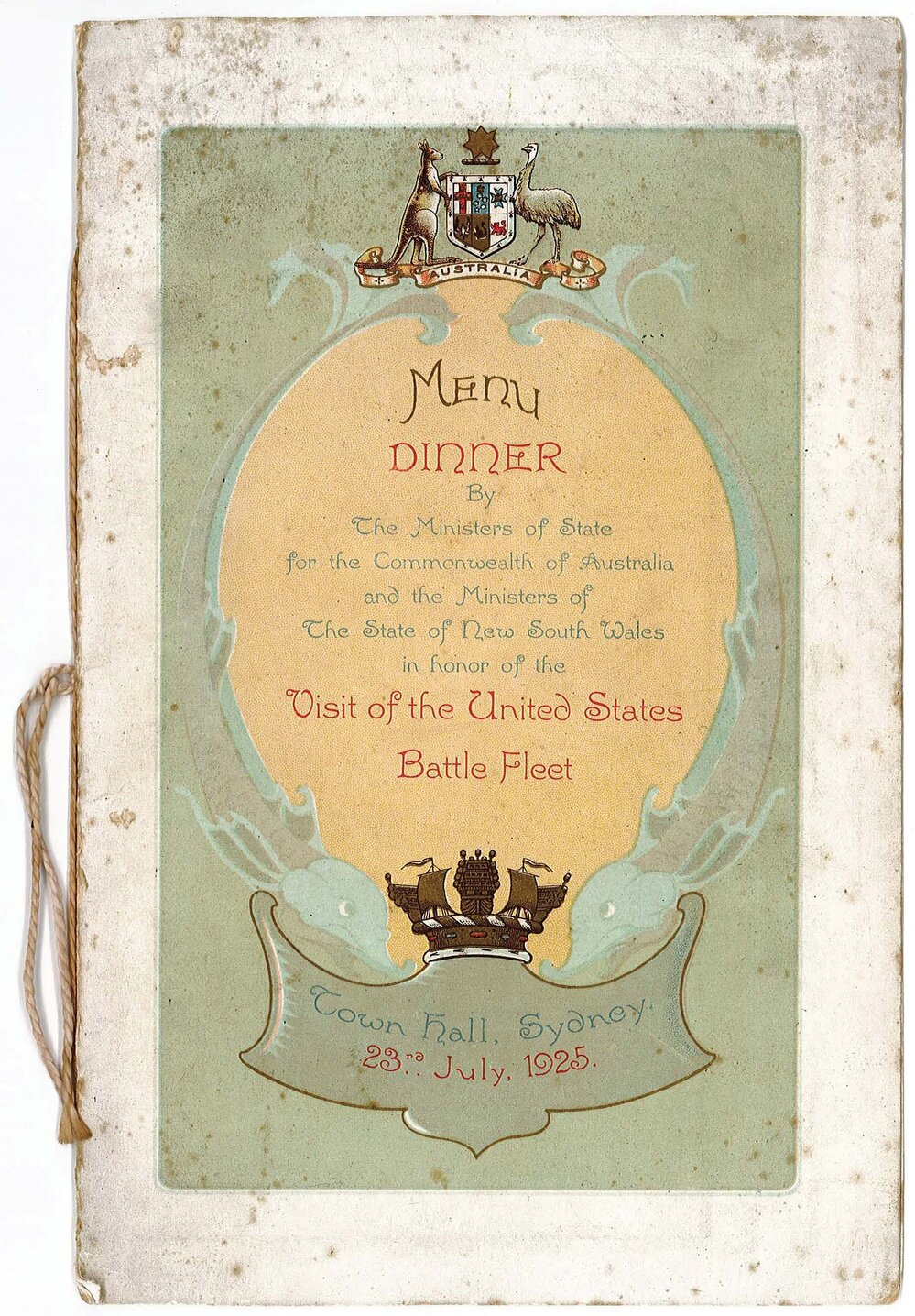 Menu - Dinner, Visit of the United States Battle Fleet - 1925