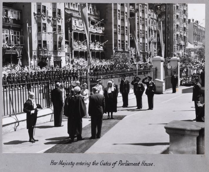 Queen Elizabeth II entering the Gates of Parliament House - 1954