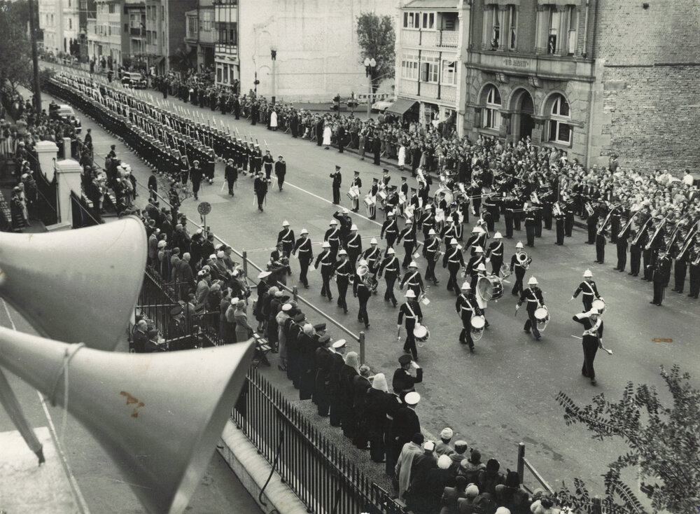 Marching past Parliament House - Opening 39th Parliament - 1959