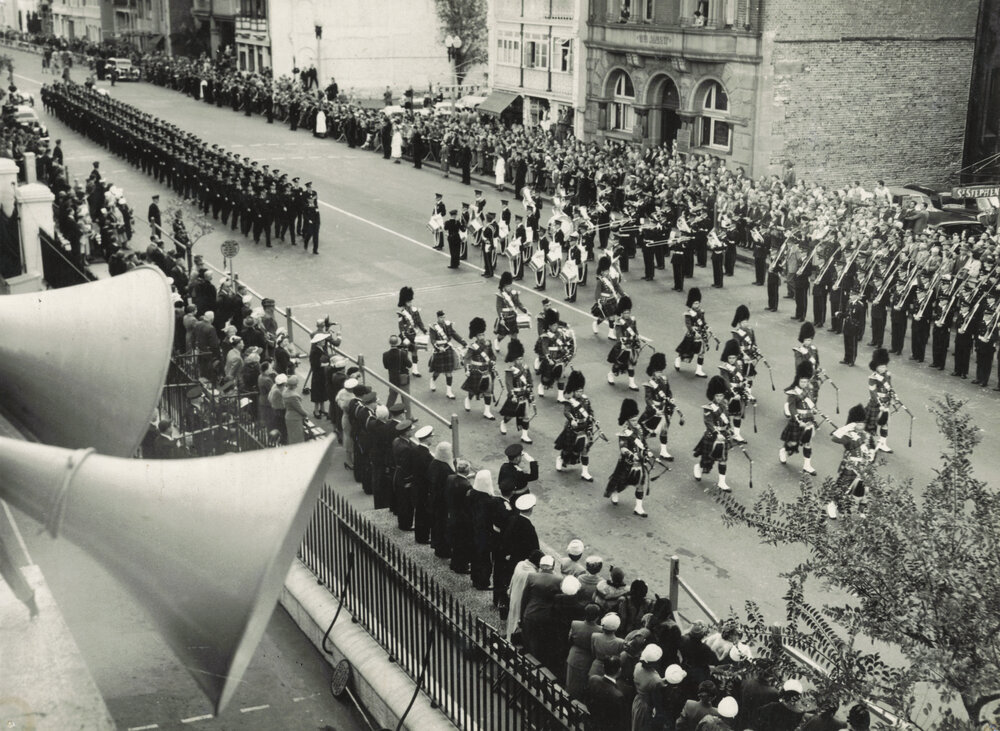 Marching past Parliament House - Opening 39th Parliament - 1959
