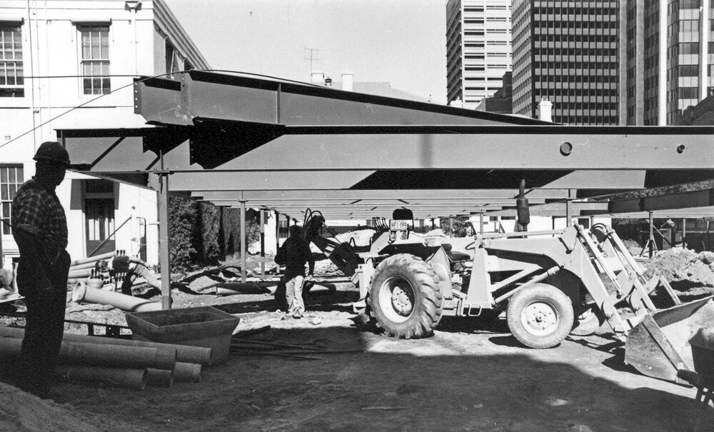 Construction on site of Tennis Court and Bowling Green - 1975