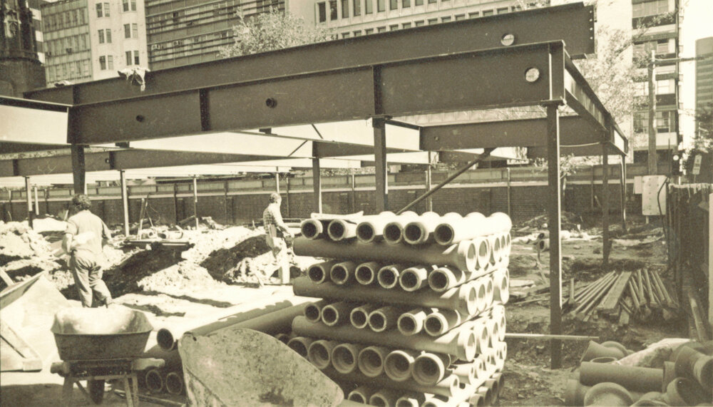 Construction on site of Tennis Court and Bowling Green - 1975