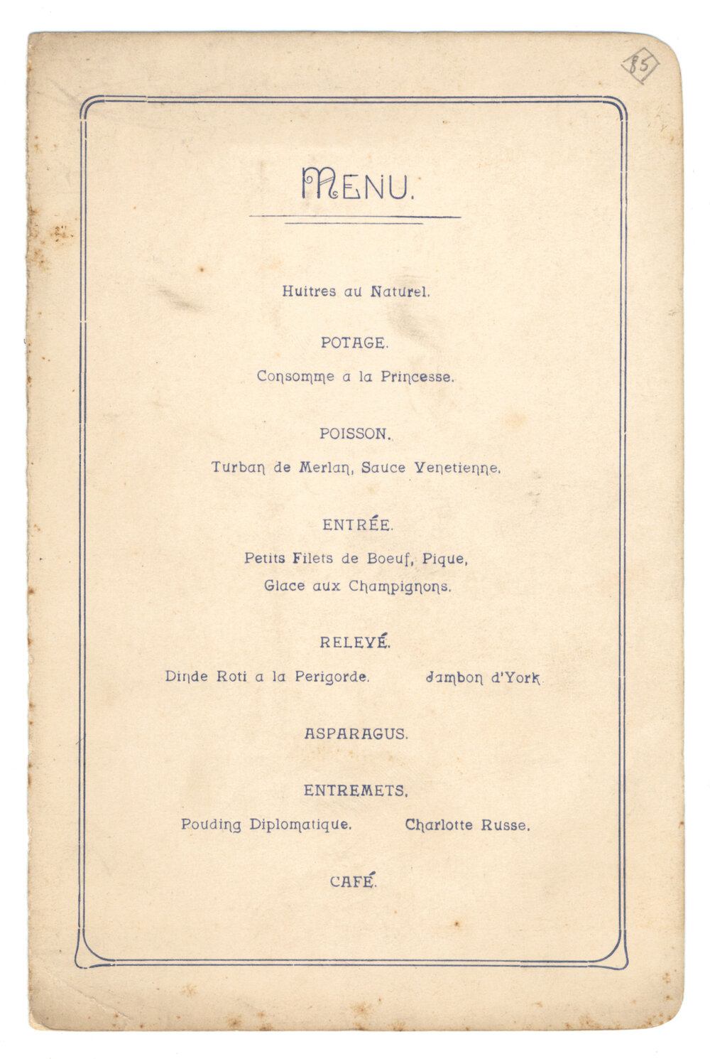 Menu - unknown - circa 1910