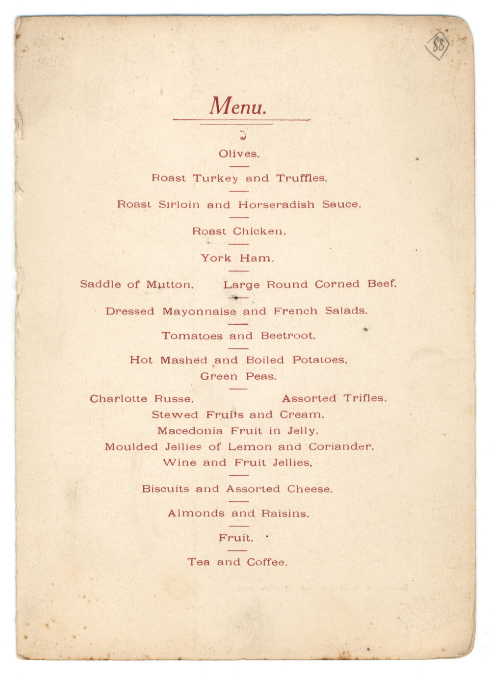 Menu - unknown - circa 1920