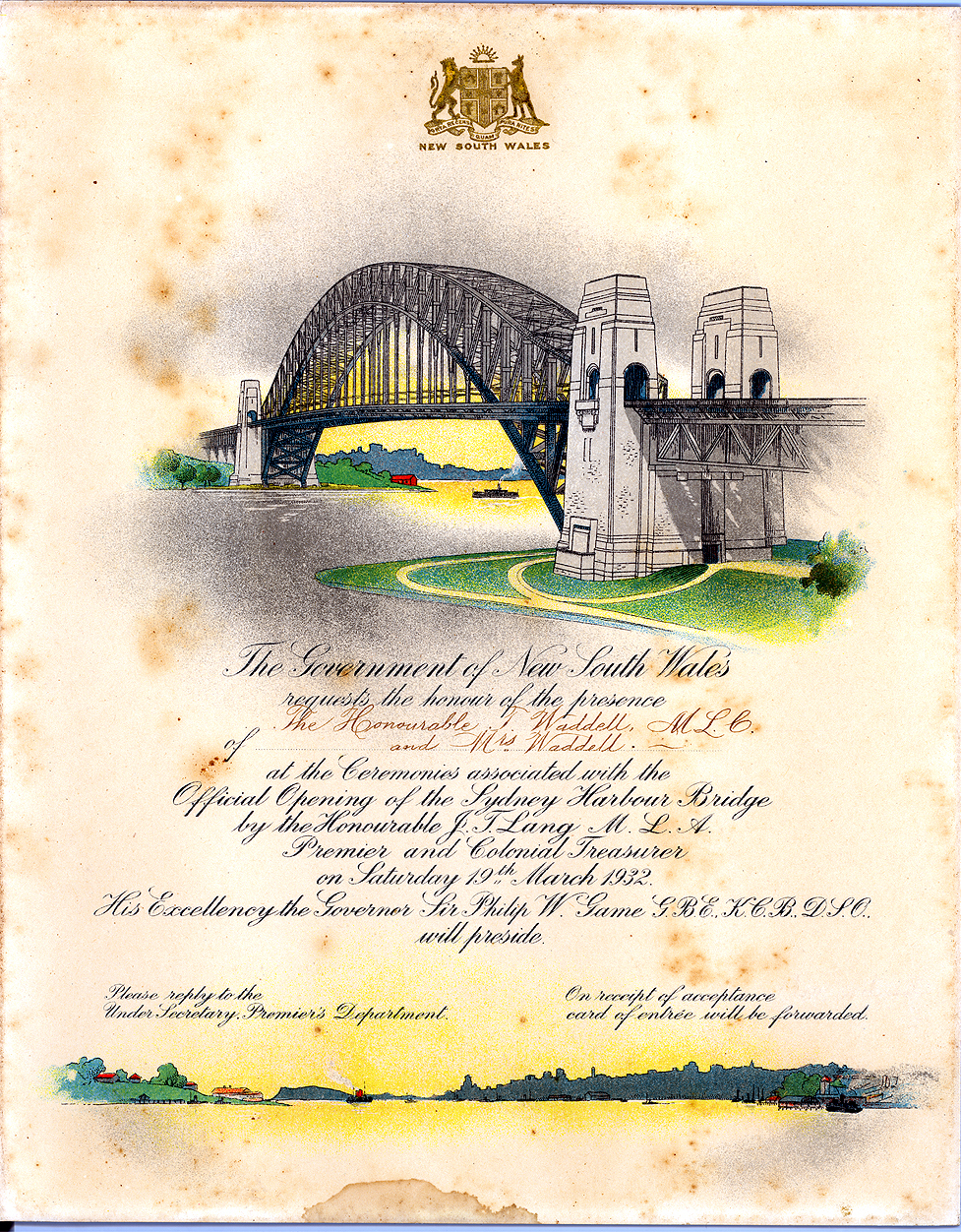Invitation to Opening of the Sydney Harbour Bridge - 1932