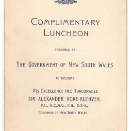 Menu - Luncheon Alexander Hore-Ruthven, Governor of NSW, Parliament House - 1935