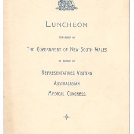 Menu - Luncheon Australasian Medical Congress Parliament House - 1929