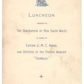 Menu - Luncheon Captain Jean-Marie Charles Abrial, Parliament House - 1929