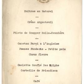 Menu - Premier’s Office - August 1928