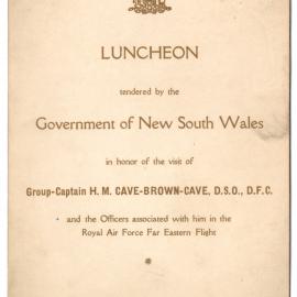 Menu - Luncheon Group-Captain Henry Meyrick Cave-Brown-Cave and officers, Parliament House - 1928