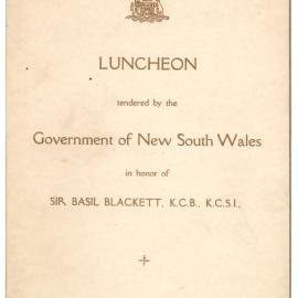 Menu - Luncheon Basil Blackett, The Lounge, Legislative Council - 1928