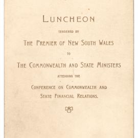 Menu - Luncheon Commonwealth and State Ministers; Conference on Commonwealth and State Financial Relations, Parliament House - 1927