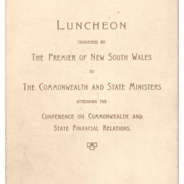 Menu - Luncheon Commonwealth and State Ministers; Conference on Commonwealth and State Financial Relations, Parliament House - 1927