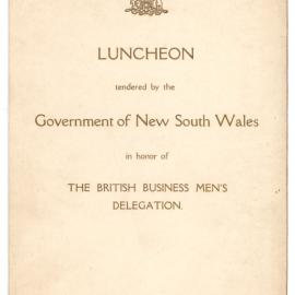 Menu - Luncheon British Business Mens delegation, Parliament House - 1928