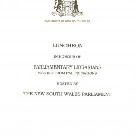 Menu - Luncheon Parliamentary Librarians from Pacific Nations, Parliament House - 1992