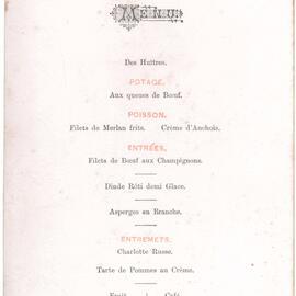 Menu - Parliamentary Refreshment Room -1899