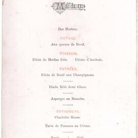 Menu - Parliamentary Refreshment Room -1899