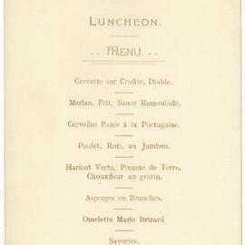 Menu - Luncheon, Premier's Room -1919