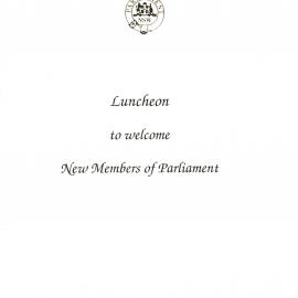 Menu - Luncheon New members of Parliament, Parliament House - 1991