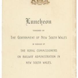 Menu - Luncheon, The Royal Commissioners on Railway Administration NSW - 1924