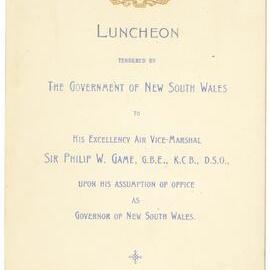 Menu - Luncheon, Sir Philip W. Game - 1930