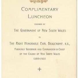 Menu - Complimentary Luncheon, The Right Honorable Earl Beauchamp - 1930