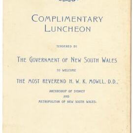 Menu - Complimentary Luncheon, Welcoming the Most Reverend H. Mowll - 1934