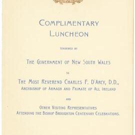 Menu - Complimentary Luncheon, The Most Reverend Charles F. D'Arcy - 1936