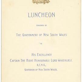 Menu - Luncheon, His Excellency Captain The Right Honourable Lord Wakehurst - 1937