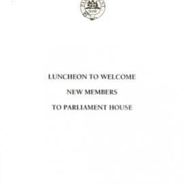 Menu - Luncheon Welcoming new members to Parliament House - Parliament House - 1995