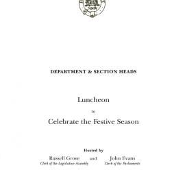 Menu - Luncheon Festive Season, Parliament House - 2001