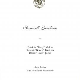 Menu - Luncheon Patricia Makin, Robert Bartrim and David Jones, Parliament House - 2002