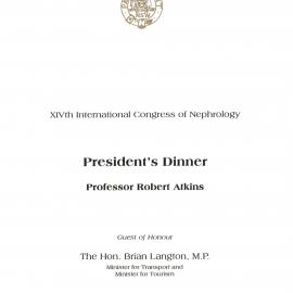 Menu - Dinner Professor Robert Atkins and Brian Langton, Minister and MP, Parliament House - 1997