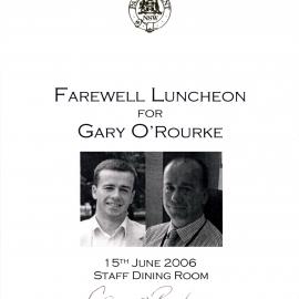 Menu - Luncheon Gary O’Rourke, Parliament House - 2006