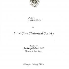 Menu - Dinner Lane Cove Historical Society, Parliament House - 2006