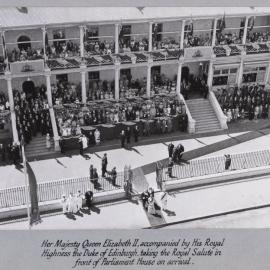 Queen Elizabeth II taking the Royal Salute in front of Parliament House - 1954