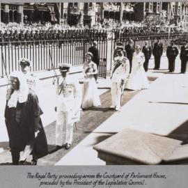 Queen Elizabeth II proceeding across the Courtyard of Parliament House - 1954