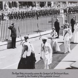 Queen Elizabeth II proceeding across the Courtyard of Parliament House - 1954