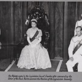 Queen Elizabeth II and Duke of Edinburgh seated in the Legislative Council Chamber - 1954