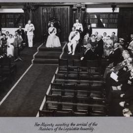 Queen Elizabeth II awaiting the arrival of the Members of the Legislative Assembly - 1954