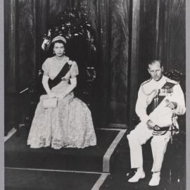 Queen Elizabeth II awaiting the arrival of the Members of the Legislative Assembly - 1954