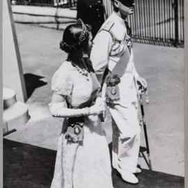 Queen Elizabeth II and Duke of Edinburgh proceeding to the Gates of Parliament House - 1954