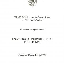 Menu - Financing of Infrastructure Conference, Parliament House - 1993