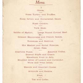 Menu - unknown - circa 1920