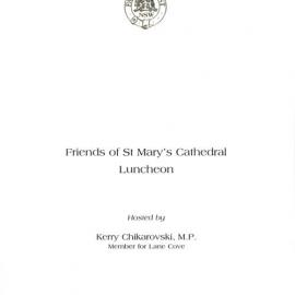 Menu - Luncheon Friends of St Mary’s Cathedral, Parliament House - 1998