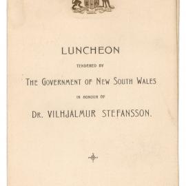 Menu - Luncheon Dr. Vilhjalmur Stefansson Parliament House - 1924