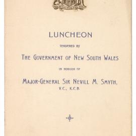 Menu - Luncheon Major-General Sir Nevill M. Smyth, Parliament House - 1924