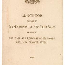 Menu - Luncheon Earl and Countess of Harrowby and Lady Frances Ryder) Parliament House - 1924